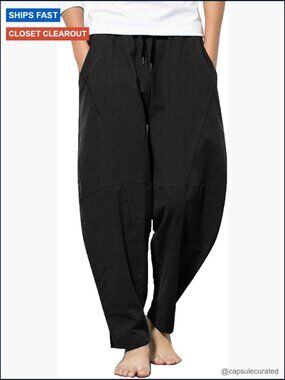Men's Loose Fit Harem Pants Drawstring Elastic Waist Casual Breathable